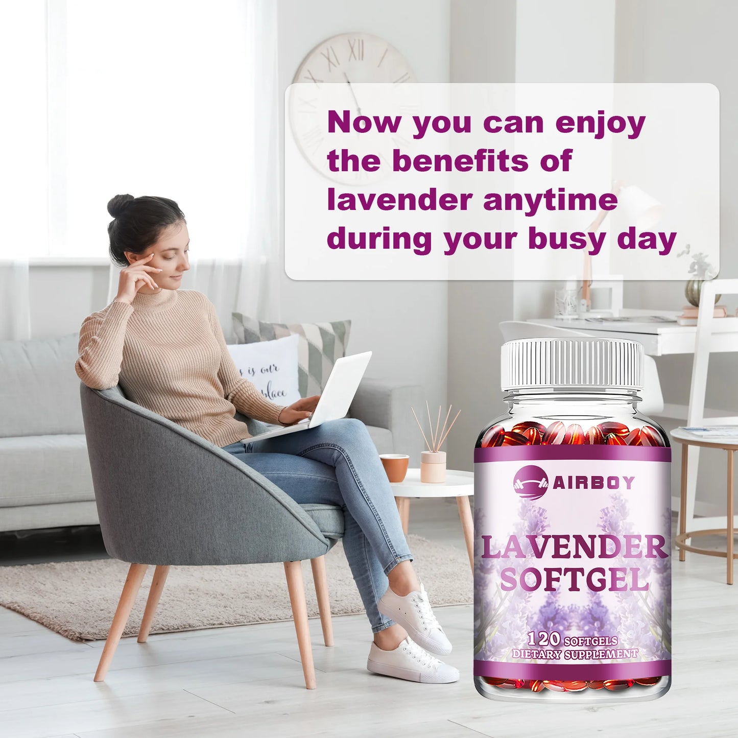 Lavender Capsules - Calms, Relieves Tension and Stress, Soothes Mood, Promotes Healthy Sleep - 120 Capsules