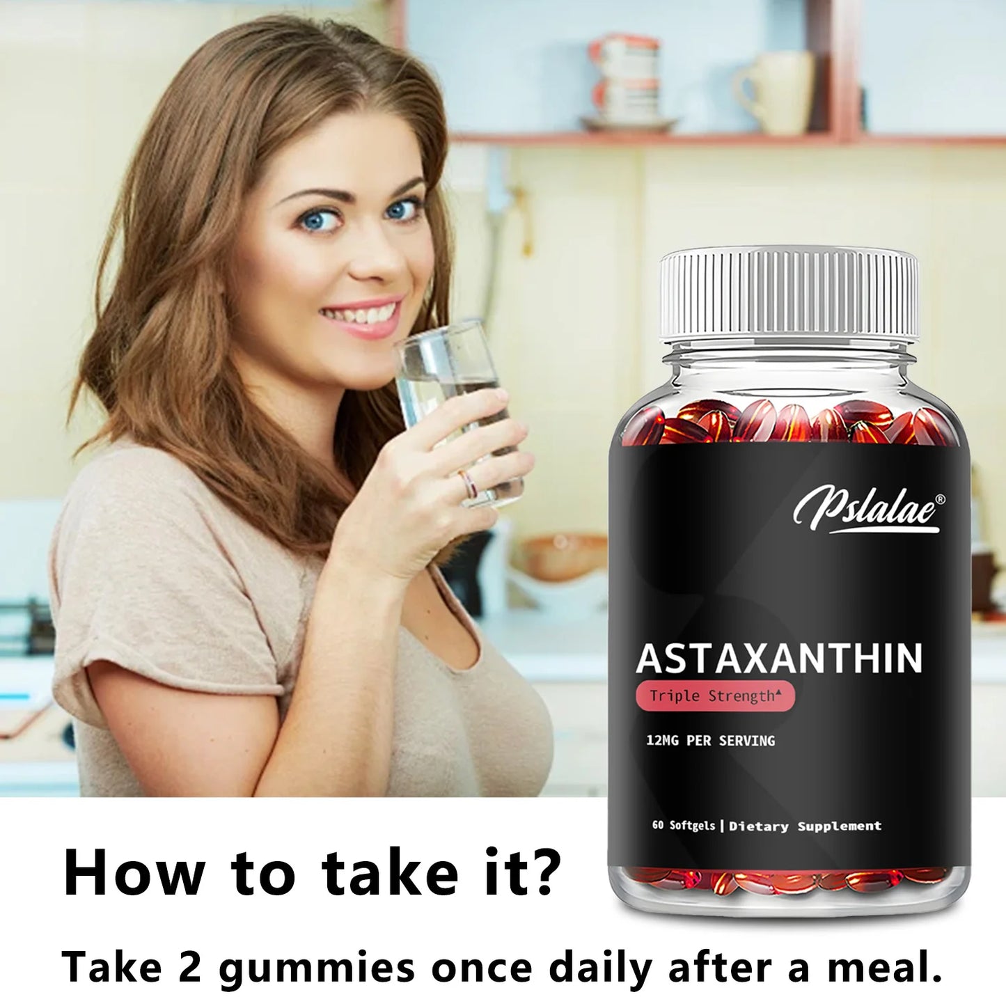 Astaxanthin - Promotes Eye, Joint, Skin and Heart Health, Improves Concentration and Memory - 60 Capsules