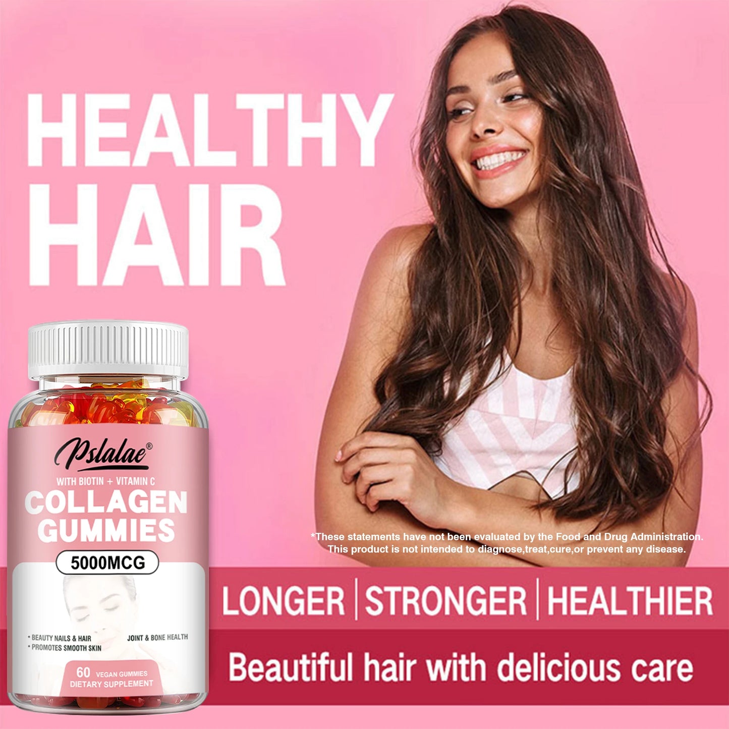 Collagen Gummies 5000 Mcg - Promote Hair Growth, Whiten Skin, Hydrolyze Skin, Help Nail Bone Joints - 60 Gummies