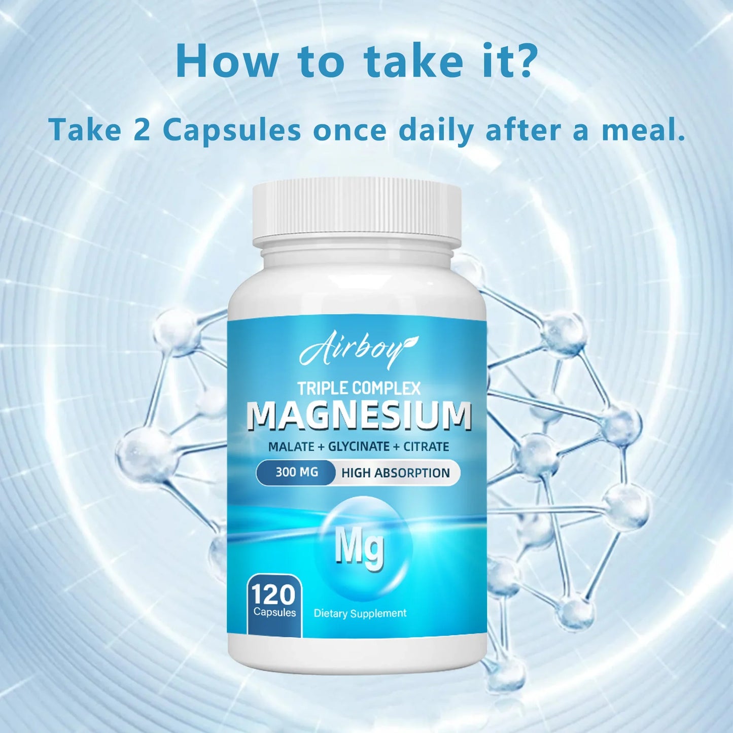 Triple Magnesium Complex - Bone, Muscle & Heart Health Supplement, Sleep Support,Muscle Relaxation,Stress Relief - 120 Capsules