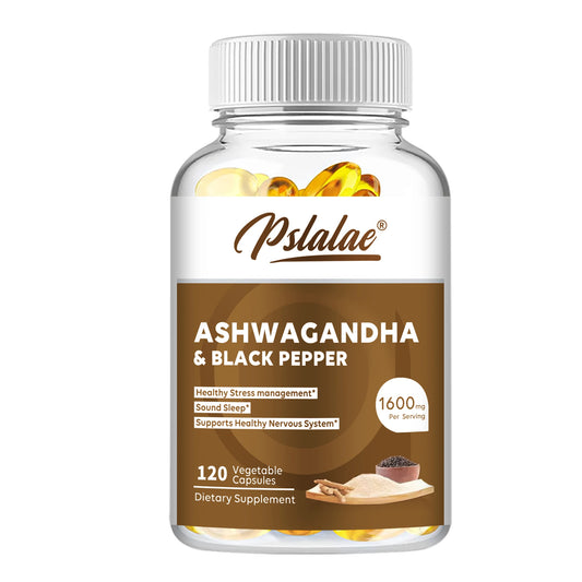 Organic Ashwagandha 1600mg - Stress Relief, Mood, Energy and Thyroid Support Supplement - 120 Capsules