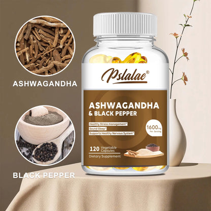 Organic Ashwagandha 1600mg - Stress Relief, Mood, Energy and Thyroid Support Supplement - 120 Capsules