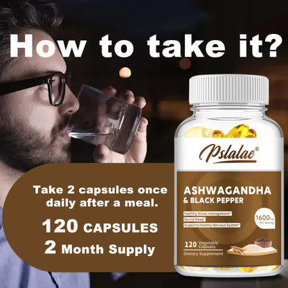 Organic Ashwagandha 1600mg - Stress Relief, Mood, Energy and Thyroid Support Supplement - 120 Capsules