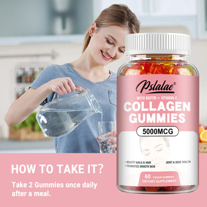 Collagen Gummies 5000 Mcg - Promote Hair Growth, Whiten Skin, Hydrolyze Skin, Help Nail Bone Joints - 60 Gummies