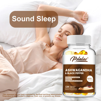 Organic Ashwagandha 1600mg - Stress Relief, Mood, Energy and Thyroid Support Supplement - 120 Capsules