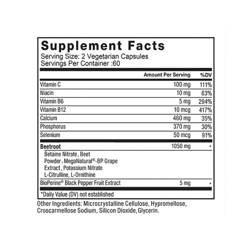 Total Beets Capsules - Enhances Energy, Endurance, Heart Health, Blood Pressure Support, Improves Circulation - 120 Capsules