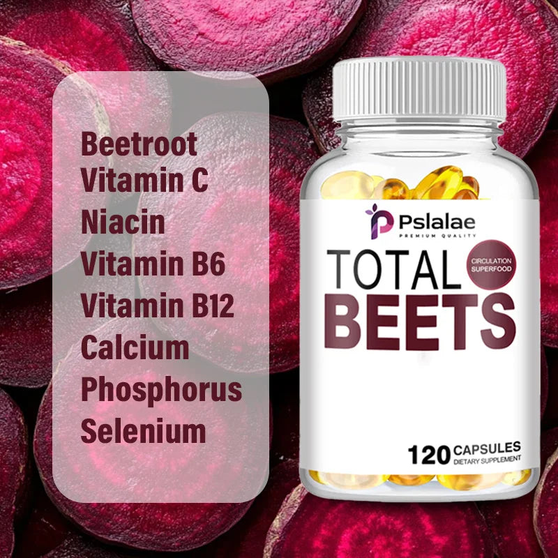 Total Beets Capsules - Enhances Energy, Endurance, Heart Health, Blood Pressure Support, Improves Circulation - 120 Capsules