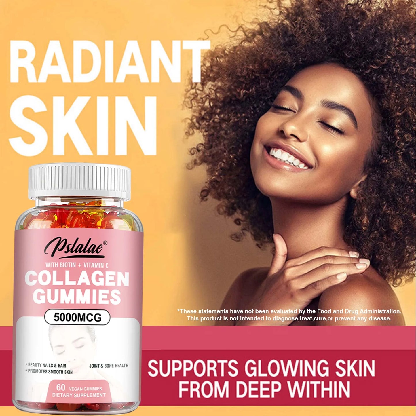 Collagen Gummies 5000 Mcg - Promote Hair Growth, Whiten Skin, Hydrolyze Skin, Help Nail Bone Joints - 60 Gummies