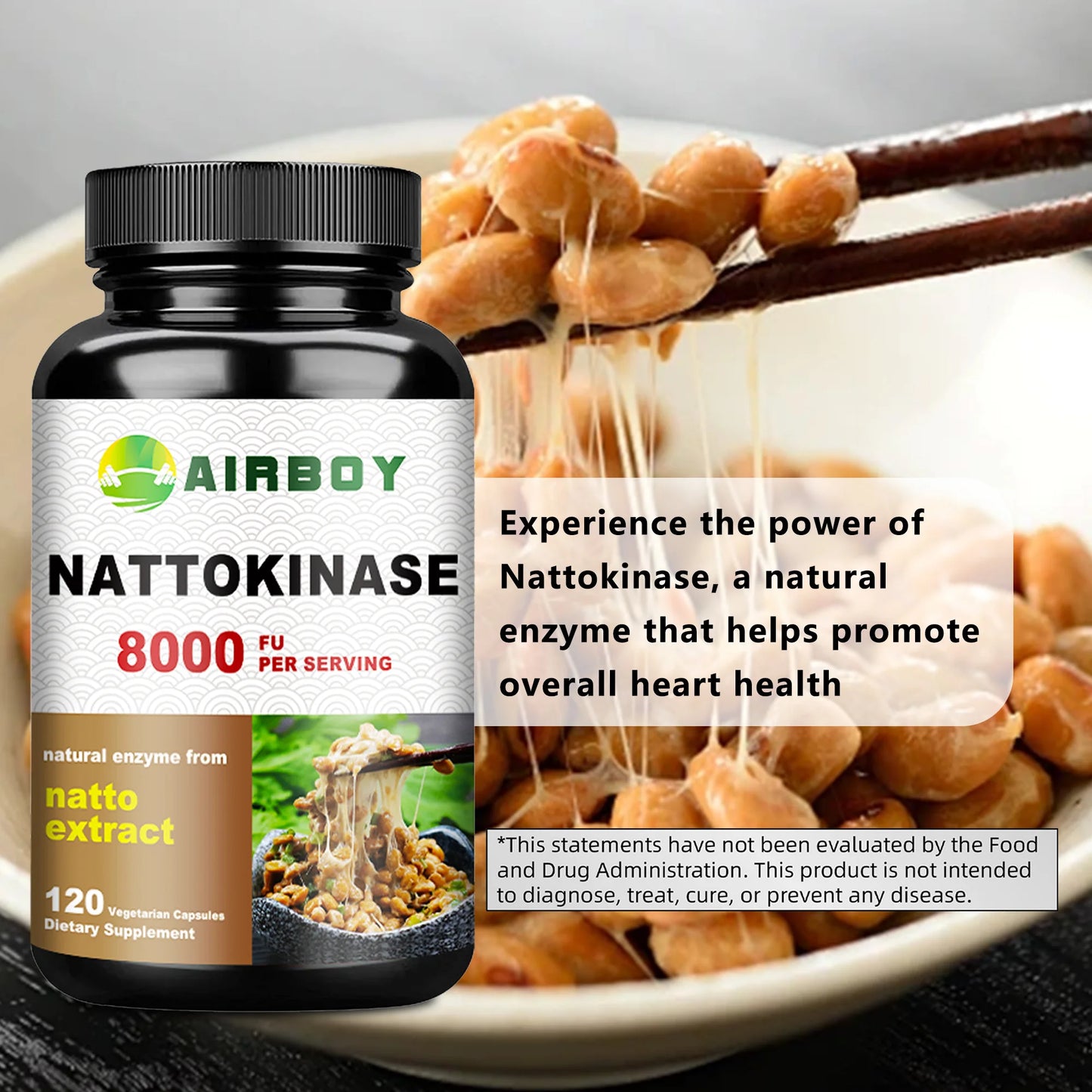 Nattokinase Supplement - Promotes Blood Circulation, Heart and Blood Vessel Health - 120 Capsules