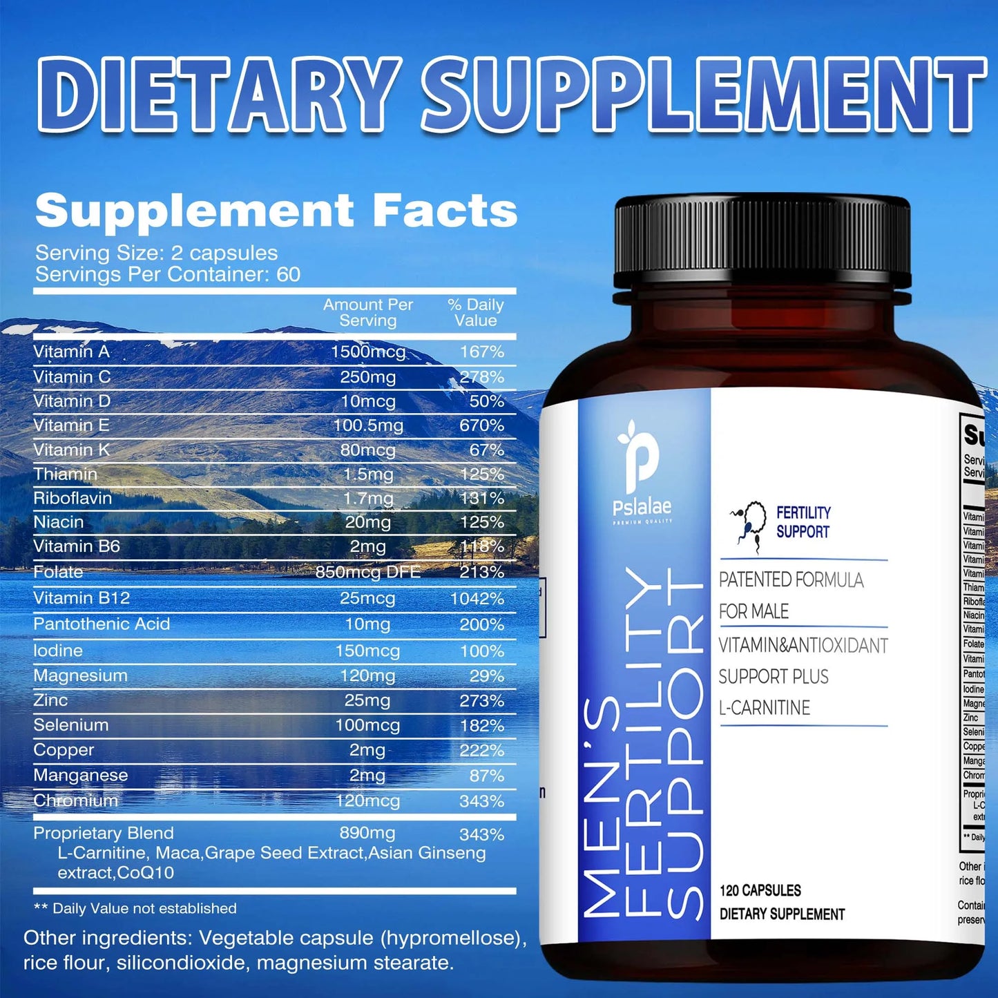 Prenatal Male Fertility Supplement - Improves Male Fertility and Boosts Sperm Motility - 120 Capsules