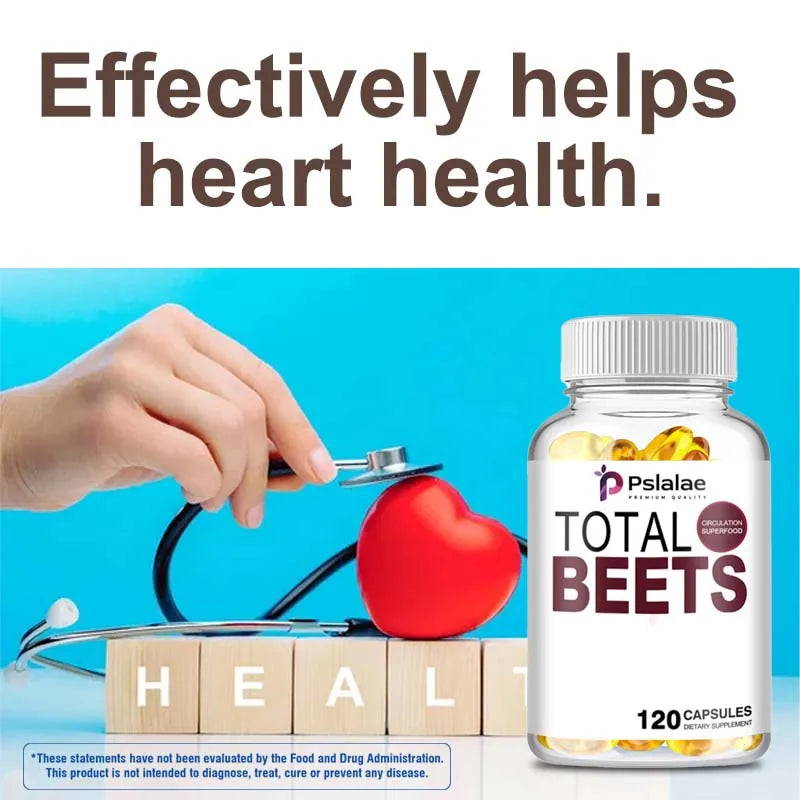 Total Beets Capsules - Enhances Energy, Endurance, Heart Health, Blood Pressure Support, Improves Circulation - 120 Capsules