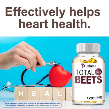Total Beets Capsules - Enhances Energy, Endurance, Heart Health, Blood Pressure Support, Improves Circulation - 120 Capsules