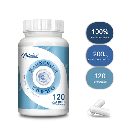Magnesium Capsules 200mg -  Helps with Stress, Muscle, Sleep, Joints, Bones, Immune and Cardiovascular Health - 120 Capsules