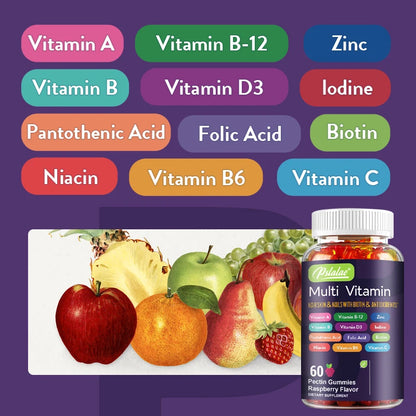 Multivitamin Gummies -  with Biotin and Antioxidants for Hair, Skin & Nails, Immune Support - 60 Gummies