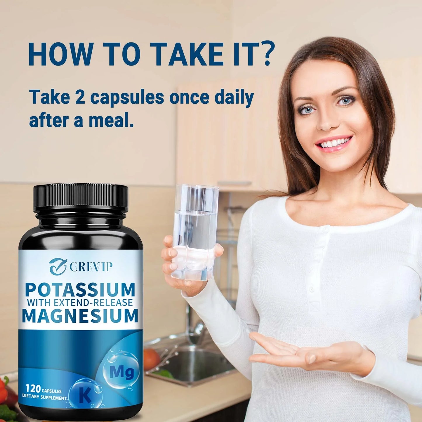 Potassium Magnesium - Support Bone Health, Muscle Spasms, Beauty, Improve Sleep Quality - 120 Capsules