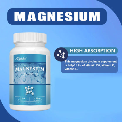 Magnesium Glycinate - Support Stress Relief, Sleep, Heart Health, Nerves, Muscles, and Metabolism - 120 Capsules