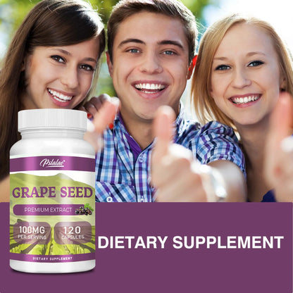 Grape Seed Extract - Powerful Antioxidant & Anti-Aging, Maintains Healthy Skin and Veins, Brighten Skin Tone - 120 Capsules