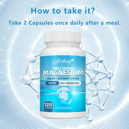 Triple Magnesium Complex - Bone, Muscle & Heart Health Supplement, Sleep Support,Muscle Relaxation,Stress Relief - 120 Capsules