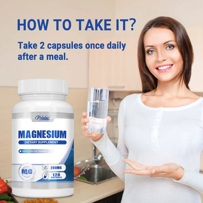 Magnesium Capsules - Sleep Support, Muscle Relaxation, Stress Relief, Bone and Muscle Health - 120 Capsules