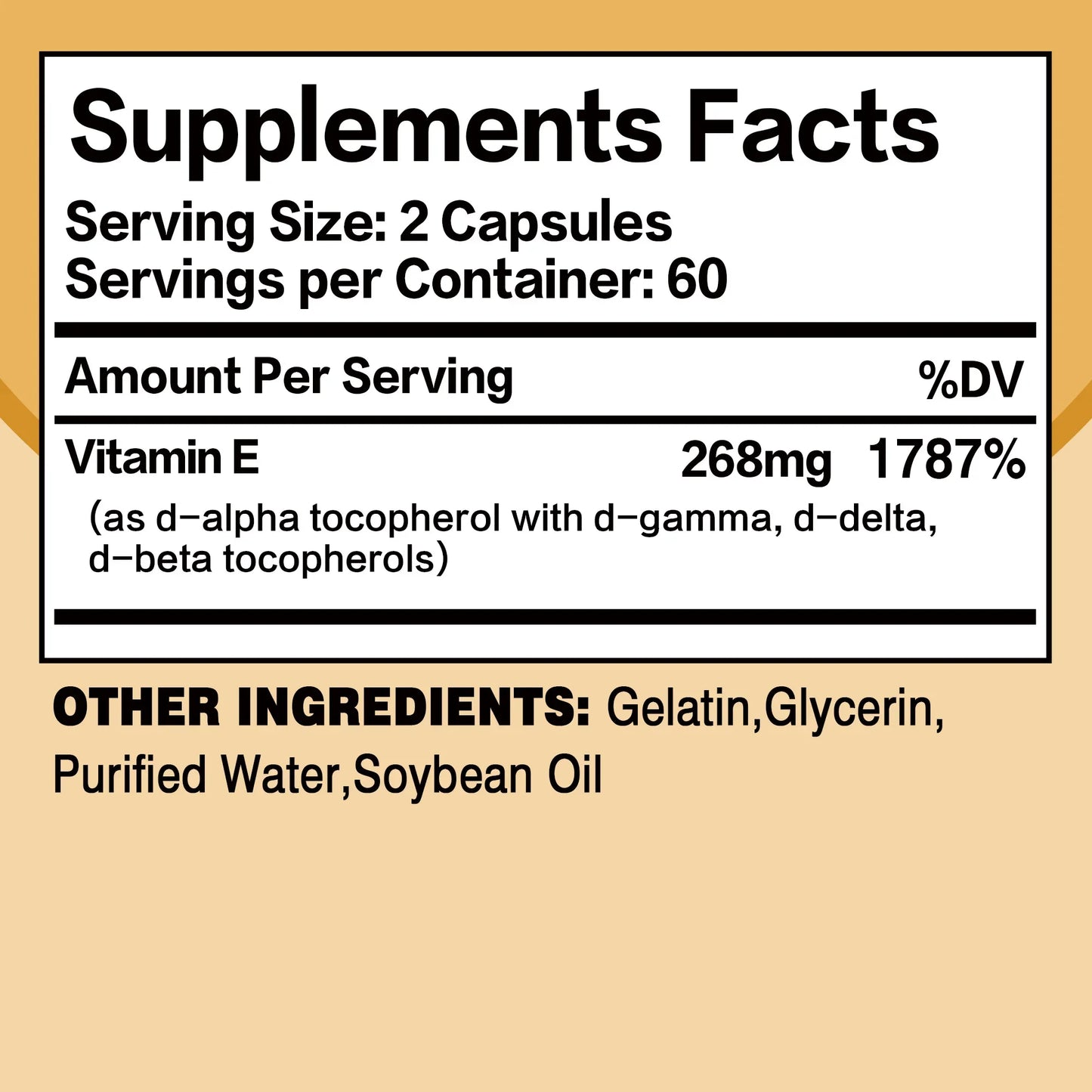 Vitamin E 268mg - Brightens The Complexion, Tightens The Skin, Reduce Wrinkles, Anti-aging, Antioxidant - 120 Capsules