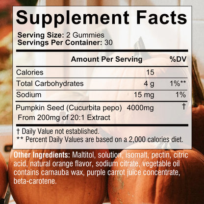 Pumpkin Seed Oil Gummies - Supports Prostate Health, Promote Hair Growth, Urinary Tract Support, Bladder Control - 60 Gummies