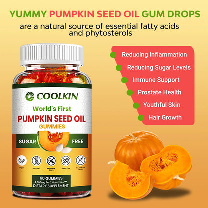 Pumpkin Seed Oil Gummies - Supports Prostate Health, Promote Hair Growth, Urinary Tract Support, Bladder Control - 60 Gummies