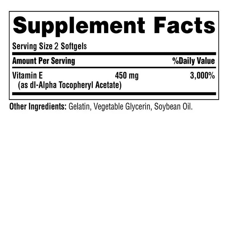 Vitamin E Capsules 450mg - Anti Aging Anti-Wrinkle Firming Skin, Facial Treatment - 120 Capsules