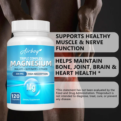 Triple Magnesium Complex - Bone, Muscle & Heart Health Supplement, Sleep Support,Muscle Relaxation,Stress Relief - 120 Capsules