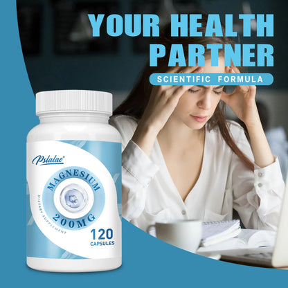 Magnesium Capsules 200mg -  Helps with Stress, Muscle, Sleep, Joints, Bones, Immune and Cardiovascular Health - 120 Capsules