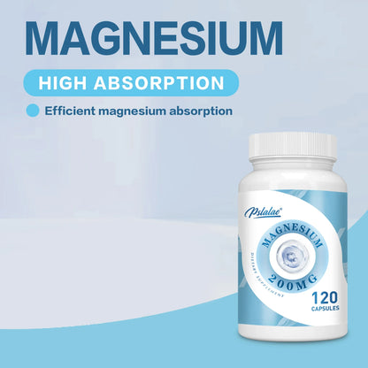 Magnesium Capsules 200mg -  Helps with Stress, Muscle, Sleep, Joints, Bones, Immune and Cardiovascular Health - 120 Capsules