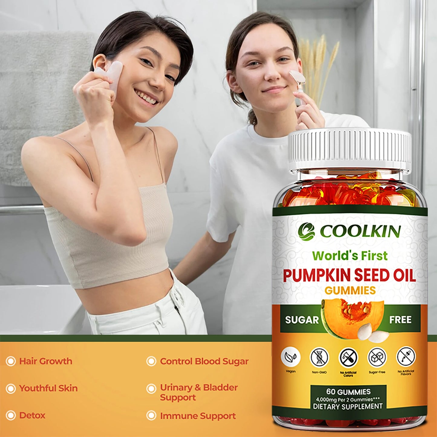 Pumpkin Seed Oil Gummies - Supports Prostate Health, Promote Hair Growth, Urinary Tract Support, Bladder Control - 60 Gummies