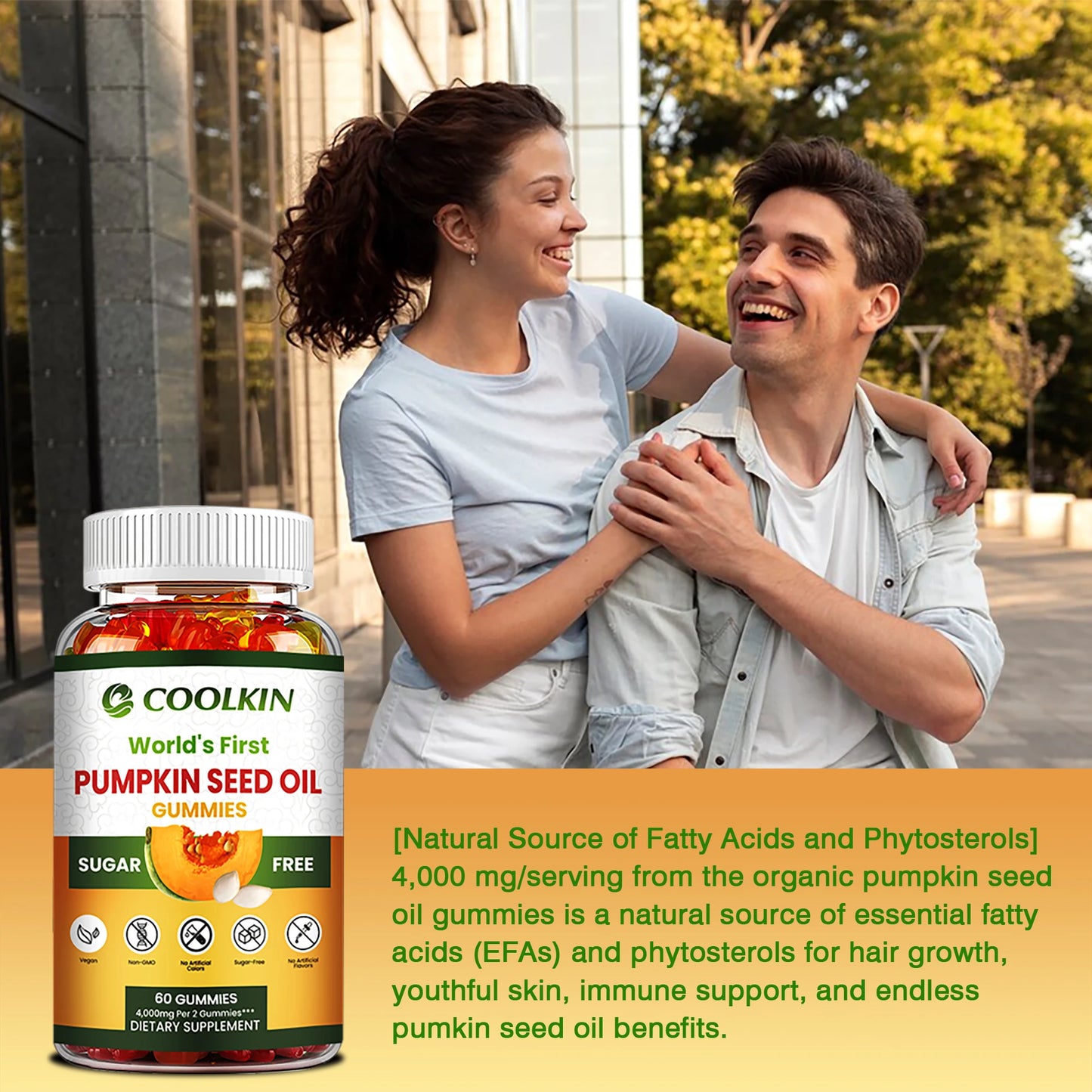 Pumpkin Seed Oil Gummies - Supports Prostate Health, Promote Hair Growth, Urinary Tract Support, Bladder Control - 60 Gummies