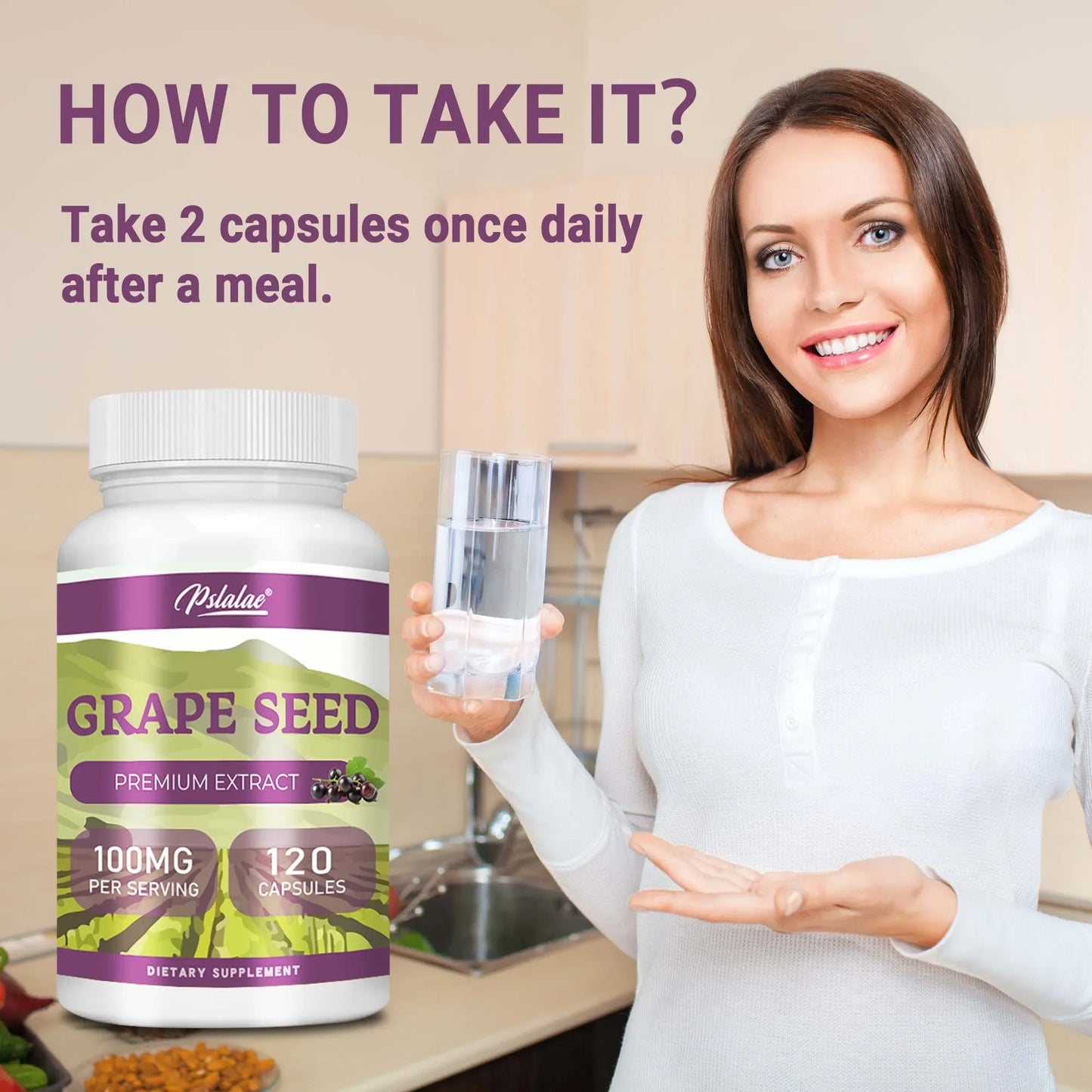 Grape Seed Extract - Powerful Antioxidant & Anti-Aging, Maintains Healthy Skin and Veins, Brighten Skin Tone - 120 Capsules