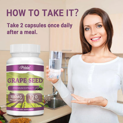 Grape Seed Extract - Powerful Antioxidant & Anti-Aging, Maintains Healthy Skin and Veins, Brighten Skin Tone - 120 Capsules