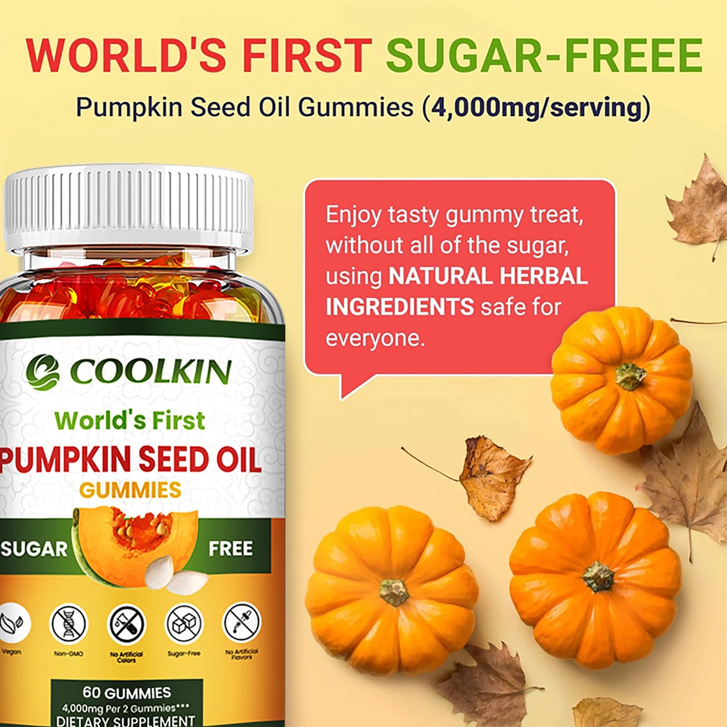 Pumpkin Seed Oil Gummies - Supports Prostate Health, Promote Hair Growth, Urinary Tract Support, Bladder Control - 60 Gummies
