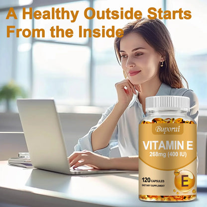 Vitamin E 268mg - Brightens The Complexion, Tightens The Skin, Reduce Wrinkles, Anti-aging, Antioxidant - 120 Capsules