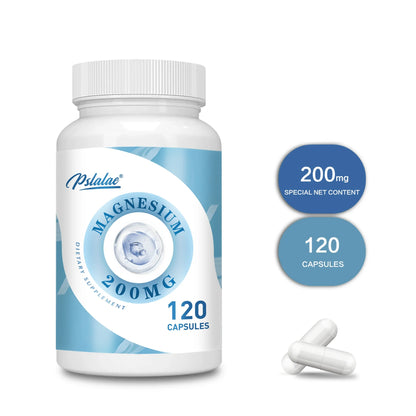 Magnesium Capsules 200mg -  Helps with Stress, Muscle, Sleep, Joints, Bones, Immune and Cardiovascular Health - 120 Capsules