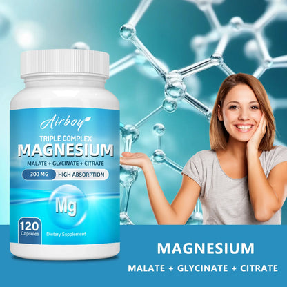 Triple Magnesium Complex - Bone, Muscle & Heart Health Supplement, Sleep Support,Muscle Relaxation,Stress Relief - 120 Capsules